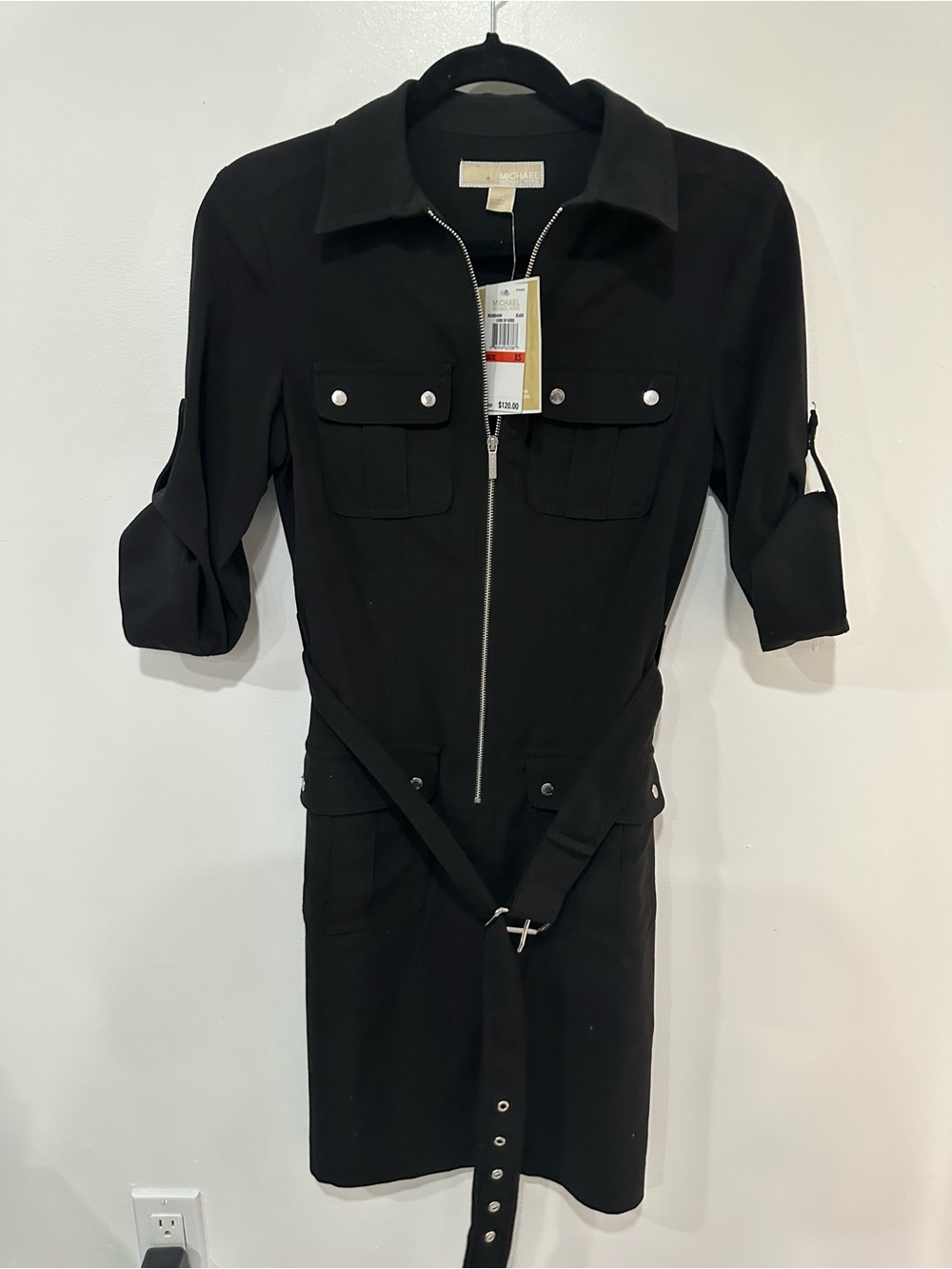 Michael Kors Black Zip-Front Utility Dress XS NWT